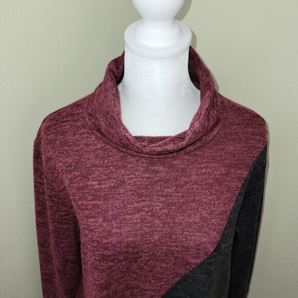 Seven Forty Two Tunic Asymmetric Color Accent Cowl Neck Burgundy Black Marled S - Picture 3 of 13